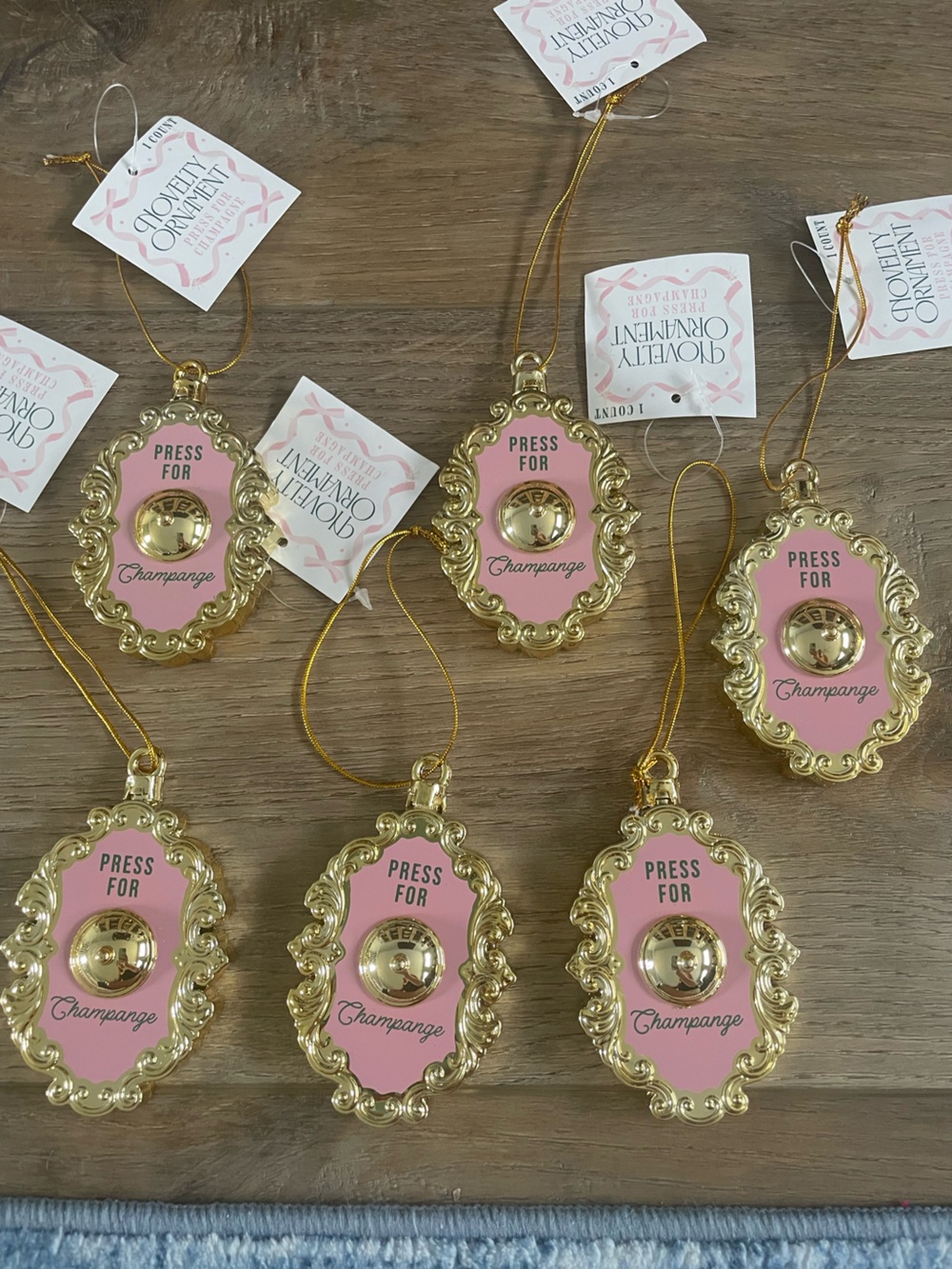NWT Press For Champagne Gold & Pink Holiday Ornament (Set)
